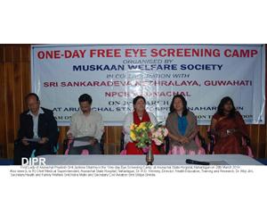 First Lady of Arunachal Pradesh Smt Jyotsna Sharma in the �One-day Eye Screening Camp� at Arunachal State Hospital, Naharlagun on 29th March 2014. Also seen (L to R) Chief Medical Superintendent, Arunachal State Hospital, Naharlagun, Dr. R.D. Khrimey, Director, Health Education, Training and Research, Dr. Moji Jini, Secretary Health and Family Welfare Smt Indira Mallo and Secretary Civil Aviation Smt Shilpa Shinde